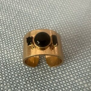 Madewell Adjustable Gold Ring with Black Stones; One Size